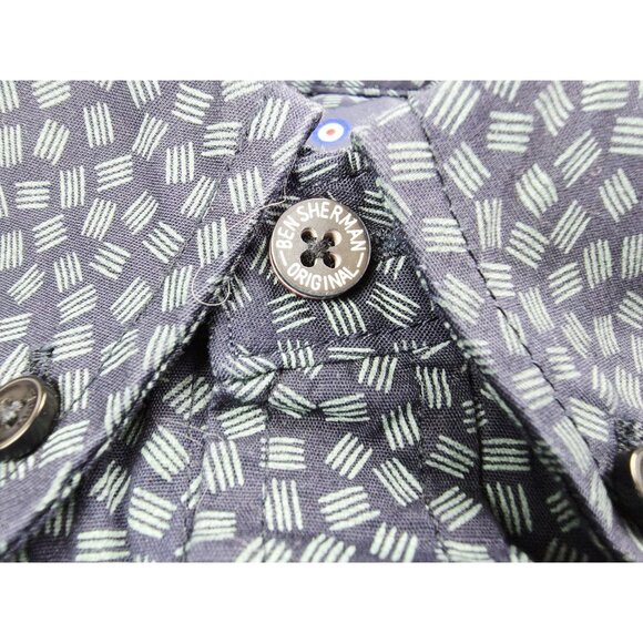 Ben Sherman Stretch Size Medium Mens Navy Lines Pattern Button Down Logo Shirt - Picture 7 of 10